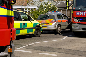 Emergency vehicles attending an incident.
