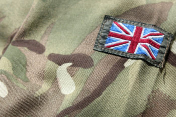 Close up of union jack sewn into a British Army uniform