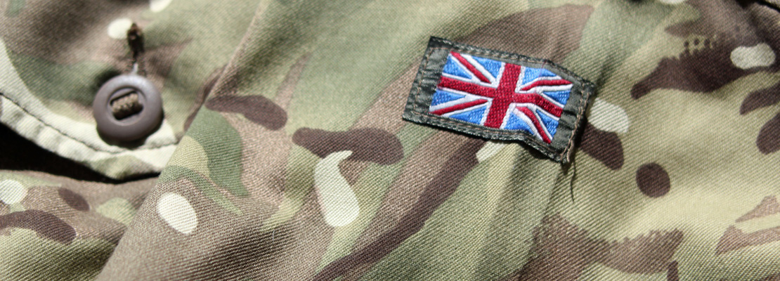 Close up of union jack sewn into a British Army uniform