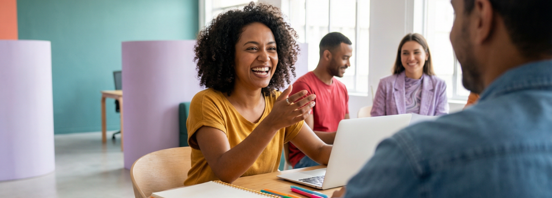Colleagues smiling in an office environment