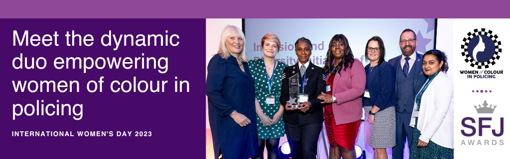 IWD 2023: meet the dynamic duo empowering women of colour in policing. Image of WoCiP winning an Inspire Justice Award in 2022. Women of Colour in Policing (WoCiP).