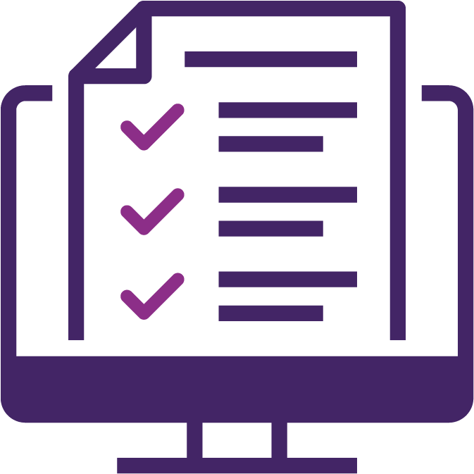 Icon showing a computer with a document with tick marks