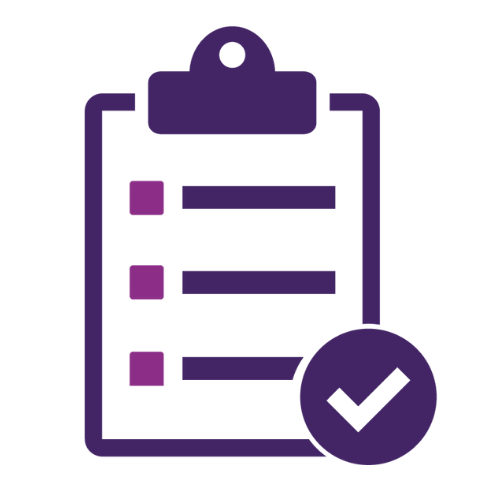 Icon of a clipboard with a tick mark
